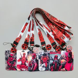 Card Holder Cartoon Hard Bus Push Thermal Transfer Printing Student School Card Polyester Lanyard Badge Meal Card Deadpool