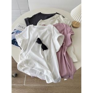 Áo Thun Tay Ngắn Cotton Modal Thoáng Khí Mùa Hè Dáng Rộng Cổ Tròn Màu Trơn Tay Lỡ Thoải Mái Cho Nữ