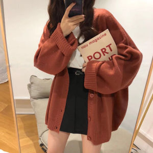 Korean Style V-Neck Knit Sweater Loose Fit Outerwear for Students Perfect for Fall and Winter Single Piece Heattech Fever Cardigan