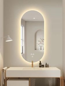 Bathroom Mirrors For Bathroom Toilet Vanity Bathroom Mirror Hanging Bathroom Mirror Toilet Special-Shaped Oval Bathroom Mirror Smart Self-Paste Wall 镜子化妆