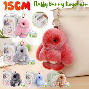 Fluffy Cute Bunny 15CM Fur Keychain Rabbit Gift Toy Doll Women Bag Pendant Charm Car Key Keyring Metal Ring Pendant Gifts