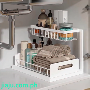 Kitchen sink storage rack pull-out multi-functional storage rack cabinet pull-out basket with tiers.