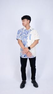 Kemeja Pria Santai Motif Batik Bulan Sabit Modern Crescent Islamic Printing Tangan Pendek Spesialis Kemeja SK - 7