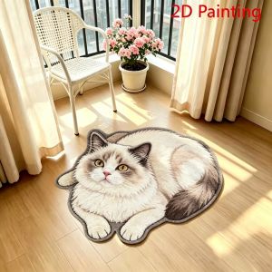 VIKAMA 3D Cat Shaped Carpet Absorbency Soft Bathroom Floor Mat Living Room Bedroom Area Carpet Home Decoration