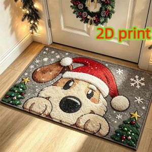 VIKAMA Christmas Dog Doormat Puppy Santa Hat Star Welcome Mat Front Door Non Slip Indoor Entrance Rug Merry Christmas