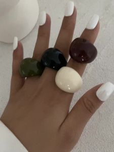 Ingemark | Ingemark Vintage Irregular Smooth Resin Plastic Rings for Women New Trend Boho Geometric Finger Rings Aesthetic Party Jewelry