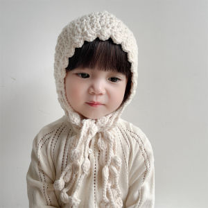 Kids Wool Hat Autumn and Winter Hand-Woven Princess Tassel Girl Baby Knitted Earmuffs Hat Warm-Keeping and Cold-Proof
