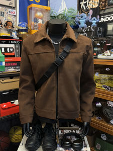 OUMULONG | Suede-look Leather Jacket Masculine Cool Biker Style Highlight Shoulders Khaki