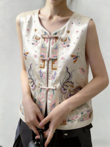 QINGNAER | New Chinese Style Heavy Embroidery Sleeveless Plus Size Waistcoat with Pankou