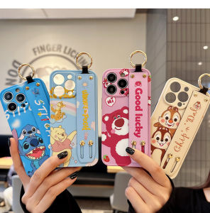 Cartoon Lovely Winnie the Pooh Stitch Chip Dale Mobile Phone Case with Wristband Phone Holder For iPhone 15 Pro Max 14 Pro Max 13 Pro Max Soft Silicon Shockproof Phone Back Cover for iPhone 11 12 Pro Max Back Shell