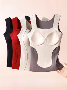 MiiOW | เสื้อกั๊กไหมแดงอุ่นสำหรับผู้หญิงพร้อมฟองน้ำเสริม