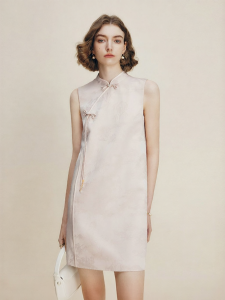 FAMANXUAN | New Traditional Chinese Style Buckle Sleeveless Dress Women Pink Small Figure