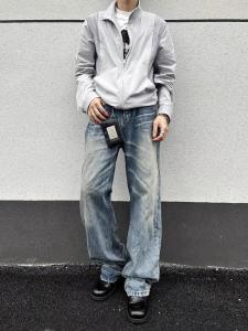 Retro American High Street Cat Jeans Mens Trendy Straight Leg Micro Flared Slimming Cleanfit Long Trousers