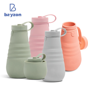 Bayzon Collapsible Water Bottle – Cashmere Gray 20oz / 600ml - Leak-Proof Reusable Silicone Travel Cup for Hot & Cold Drinks