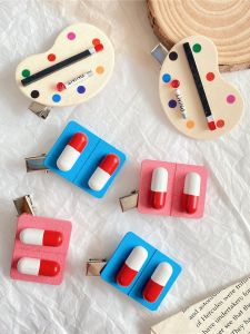 Creative Funny Artificial Barrettes Funny Quirky Capsule Side Clip Cute Girl Literature and Art Student Mini Drawing Board Hair Accessories