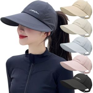Summer Wide Brim Sunhat Women Sun Hats Foldable Adjustable Outdoor Beach Bucket Hat UV Protection Visors Fisherman Ponytail Caps