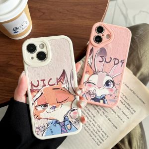Cartoon Animal City Soft Silicone Phone Case Compatible with iPhone 16 pro Max Apple 15 plus New 14 pro 13 Couples Small Sheep Skin Female Version Judy Nick 7
