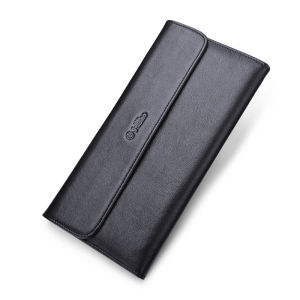 Goldlion Mens Long Thin Leather Wallet Soft Genuine Leather Card Holder Tri-Fold Business Casual Purse Youth Fashion