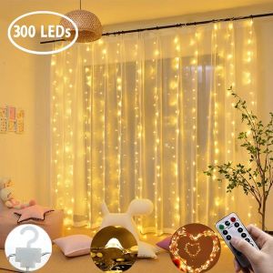 [SG Local Stock]LED Curtain Light300 LED 3M X 3M 8 Modes Window Curtain Fairy Icicle String Lights with Remote Control for Indoor Outdoor Decorative Party Wedding Christmas Festival Lawn Garden Light