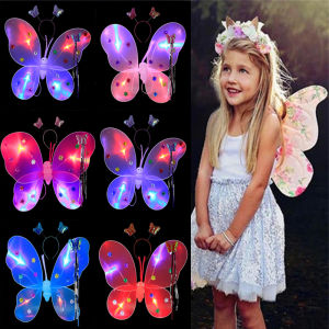 3PCS Glowing Butterflies Wing Colorful Lighting Head Band Fairy Wand Set Girl Toy Birthday Present