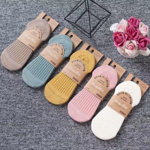 Cute Invisible Thin Cotton Socks Womens Summer Fashionable Boat Socks Breathable Hollow out Design Single Pair Pure Color