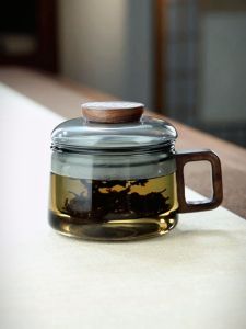 Office Use High Borosilicate Glass Tea Cup Black Coffee Cup Tea Water Separation Durable Heat Resistant Water Cup for Business