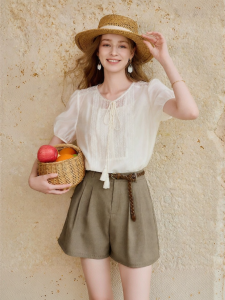 XIANGYING | Lace Trim White Shirt Women 2026 New Tencel Intellectual French Style