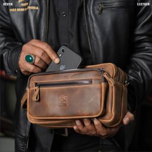 Tas Selempang Pouch Pria Kulit Sapi Jenis Crazy Horse - Keren Kekinian Laki Fungsional Awet Terbaru