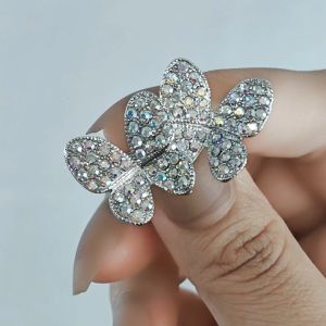 SO SEOUL Caria Double 2D Butterfly Aurore Boreale Crystal Rollover Clasp Brooch-Gift for Mums