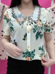 Áo Sơ Mi Voan Họa Tiết Hoa Dáng Rộng Thời Trang Cao Cấp Cho Mẹ Áo Thun Cổ Búp Bê Tay Ngắn Mùa Hè Thường Ngày