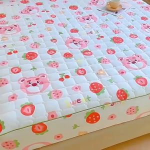 Bộ ga gối 3 món cotton đũi dệt bông xơ đậu lành ga gối trần bông đũi cotton + 02 vỏ gối chần bông bộ ga gối dày dặn họa tiết hoa lá gấu con thỏ con xinh xắn đáng yêu