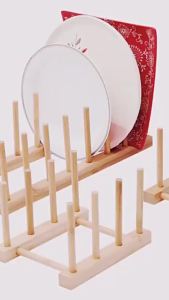 ZEO Wooden Dish Mugs Cup Bowl Drying Shelf Drain Rack Book Holder Kitchen Organizer