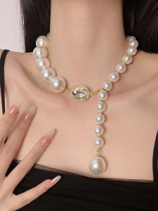 Zhang Yuan Ying French Style Hepburn Large White Pearl Necklace Versatile Chocker Clavicle Chain Geometric Pattern Womens Jewelry