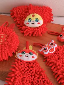 Thickened Quick-Dry Hanging Hand Towel Water Absorption Large Red Festive Handkerchief Kitchen Cleaning Tool Household Item