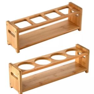 Kitchen Helper Bamboo Wood Shelf Condiment Wooden Rack Round Square Wooden Oil Bottle Rack Oil Bottle Seasoning Can Storage Rack