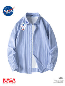 WASSUP PANDA Japanese Style Blue Striped Long Sleeve Shirt Mens Spring Autumn Casual Classic Outerwear Polyester Cotton Blend