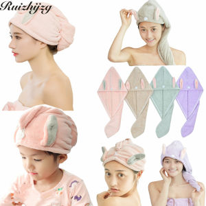 Ruizhijzg Ready Stock Cotton Microfiber Shower Cap For Women Ladies Reusable Embroidery Towel Bath Hats Dry Hair Cap Girls Children Quick Drying Soft For Lady Turban Headh