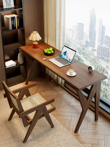 Modern Simple Solid Wood Computer Desk Study Office Desk Bedroom Learning Desk One-Word Desk against the Wall Movable