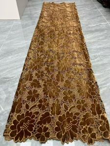 AT2403A-1 African Velvet Lace Fabric 5 Yards 2026 High Quality Party Dress Luxury Fabric Embroidery Nigerian Lace Fabric Women