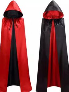 Halloween Cloak Long Double-Sided Cloak Long Neckline Shoelace Multi-Color Black and Red All-Match Minimalist Hooded Shawl