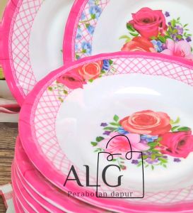 1/2 LUSIN PIRING MAKAN MELAMIN TEBAL MOTIF BUNGA BIRU