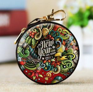 Ví Chìa Khoá Mini hoạ tiết Bohemian 2 mặt hợp kim dây khoá kéo