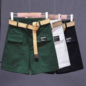 Summer Womens Skinny Jeans Shorts mid High Waist Thin Style Letter Print Fashionable Personality Large Pocket Green Color