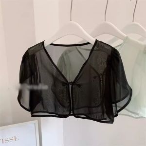 Summer New Chinese Style Sun Protection Short Sleeve Open Cardigan Womens Camisole Skirt Top Thin Outerwear Small Shawl
