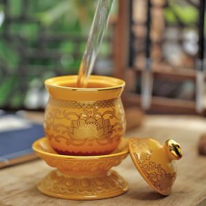 HENANSHENGZHONG | Yellow Ceramic Lotus Offering Water Cup