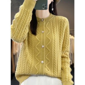 เสื้อคลุมผู้หญิงสไตล์ชาแนลเสื้อคาร์ดิแกนผ้าถักรุ่นยอดนิยมแบบใหม่ปี2023เสื้อไหมพรมสไตล์ชิวๆเสื้อแขนยาวทรงหลวมดูแพงสำหรับผู้หญิง