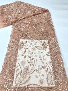 Vải May Tự Làm Kiểu Áo Dài Đầm Dạ Hội Đính Hạt Nặng Thêu Sequin Ren AT2827 Phong Cách Ren Châu Phi