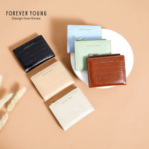 Slim Compact Womens Wallet Fashionable Short Style Ultra-Thin Double-Fold Card Holder Retro Zipper Design PU Leather Wallet