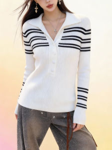 QINGNAER | Collegiate Style High-Quality Striped Polo Knitted Shirt