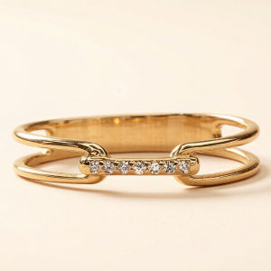 Huitan Simple Style Gold Color Ring for Women Chain Design Hollow Fashion Wedding Party Versatile Accessories Jewelry Inlaid CZ